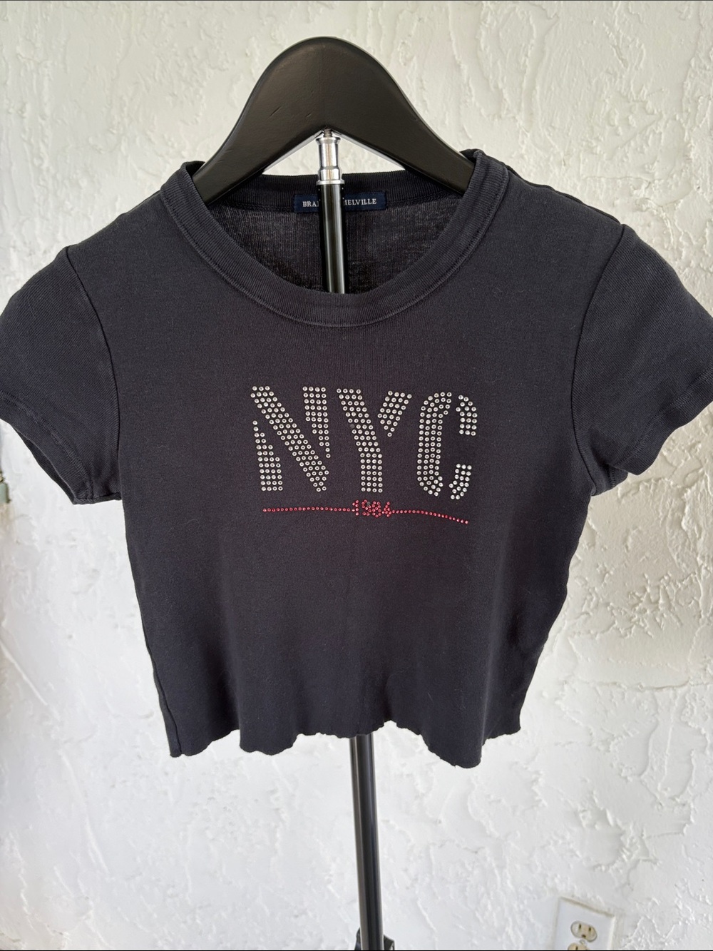Brandy Melville Black NYC Studded Crop Top